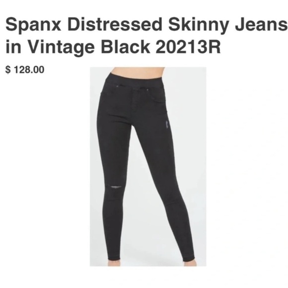 SPANX Vintage Black Distressed High Rise Stretchy Raw Hem Pull On Jeans Small - Picture 4 of 13